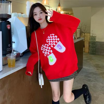 China 2022 Autumn Winter New Arrival Fashion Women Anti-wrinkle Round Neck Loose Fit Cute Hand Print Women Pullover Sweater for sale