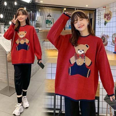 China Wholesale Anti-Wrinkle Girls Crew Neck Long Sleeve Bear Print Plus Size Loose Fit Women Sweater for sale