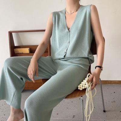 China 2022 Summer New Arrival Fashion Women's Anti-wrinkle Sleeveless Vest and Pants Loose Sweater Set for sale