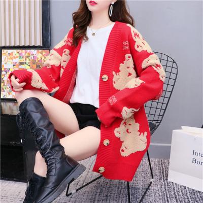 China Wholesale Winter New Arrival Anti-wrinkle Autumn Tiger Print Women Open Breasted Sweater Coat for sale