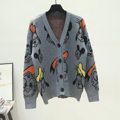 China 2022 Autumn Winter New Arrival V Neck Cartoon Print Sweater Open Chest Anti-wrinkle Coat for sale