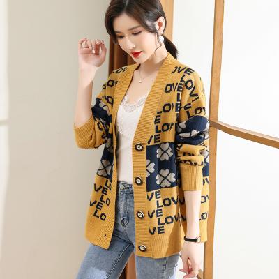 China Anti-wrinkle New Arrival Fashion Womens Latest V Neck Floral Print Women Knit Sweater Coat for sale