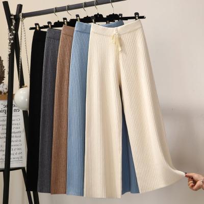 China 2022 Autumn Winter New Arrival Fashion Women's High Waist Loose Leg Anti-wrinkle Stripe Knit Pants for sale