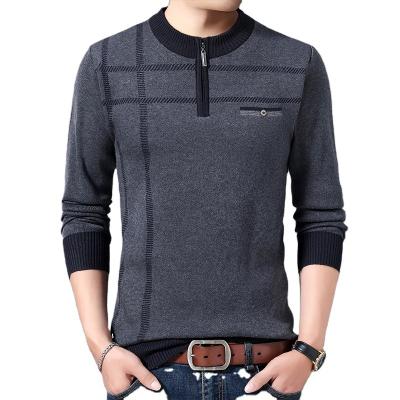 China Anti-Wrinkle Man's Classic Style 1/4 Zipper Stripe Pocket Decorative Knit Pullover Sweater for sale