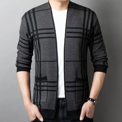 China 2021 New Arrival Anti-Wrinkle Latest Autumn Winter Men's Casual Style Stripe Shawl Collar Open Front Sweater for sale