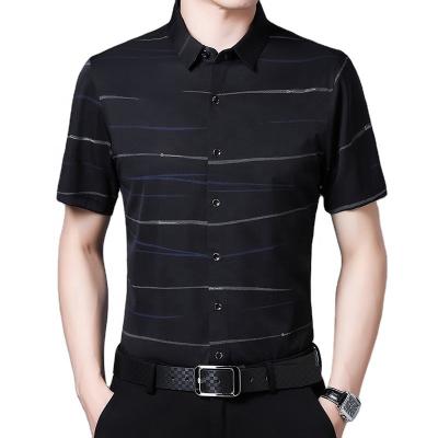 China New Arrival Cheapest Anti-pilling Summer Men's Short Sleeve Slim Fit Stripe Casual Shirts for sale