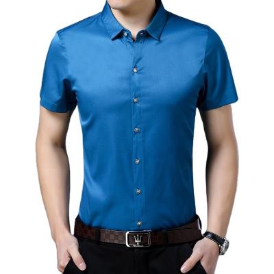 China Fashionable Polo Neck Anti-pilling Short Sleeve Plain Color Non-ironing Style Formal Man's Shirt for sale