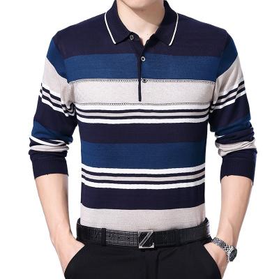 China 2019 Summer Autumn New Arrival Anti-pilling Stripe Knitted Loose Cheap Custom Fit Mens Long Sleeve Man Shirt for sale