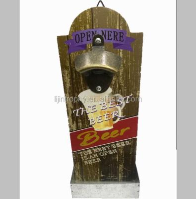 China Wall Mounted Bottle Opener Fine Beer Slab Bottle Openers And Sustainable Beer Shaped Wooden Cap Wall Mounted Cap Catcher for sale