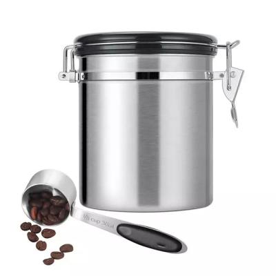 China Sustainable Airtight Stainless Steel Coffee Canister Container Set With CO2 One Way Off Degassing Valve for sale