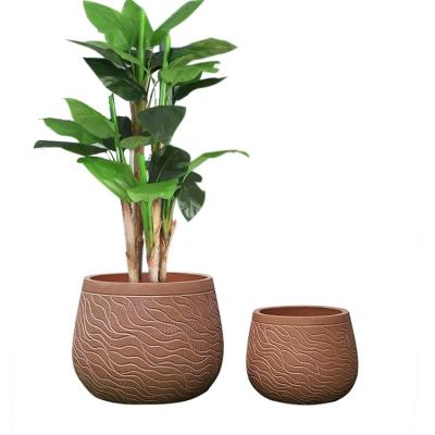 China Contemporary Classic Style Red Ocher Color Fiber Clay Pot Planter Clay Flower Waterproof Pots Around Puffy Outdoor Planters for sale