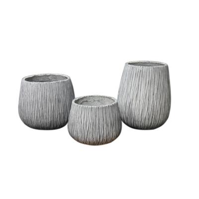 China Droplet Shape Stripe Cement Garden Decoration Minimalist Hot Selling Flower Pots for sale