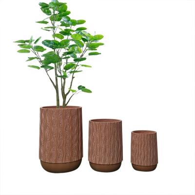 China 2021 New Design Outdoor Decoration Terracotta Color Fiber Clay Flower Pots Artificial Tree Garden Planter Pot for sale