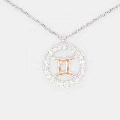 China Classic Resin Crystal Rhinestone Enamel 12 Zodiac Sign Necklace Pendants Charm Rhodium Choker Astrology Necklaces Chain Gemini for sale