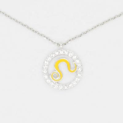 China Classic Resin Crystal Rhinestone Enamel 12 Zodiac Sign Necklace Pendants Charm Rhodium Choker Astrology Leo Chain Necklaces for sale