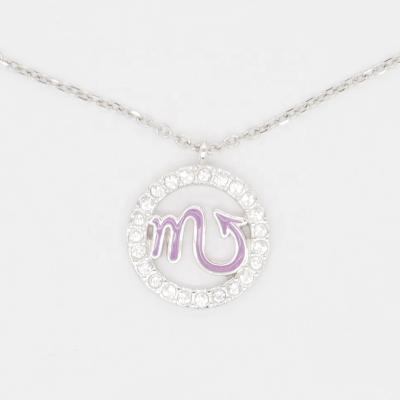 China Classic Resin Crystal Rhinestone Enamel 12 Zodiac Sign Necklace Pendants Charm Rhodium Choker Astrology Necklaces Chain Scorpio for sale