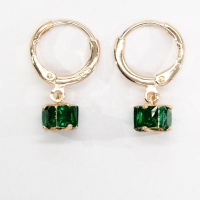 China Designer CLASSIC Bezel Vintage Lady OEM Brass Drop Gold Plated Green Crystal Earring Earring for sale