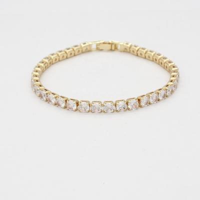 China Classic Customized Designer Fashionable Cute Fork Setting Brass Round 18K Gold Plated Clear Rhinestone Bracelet for sale