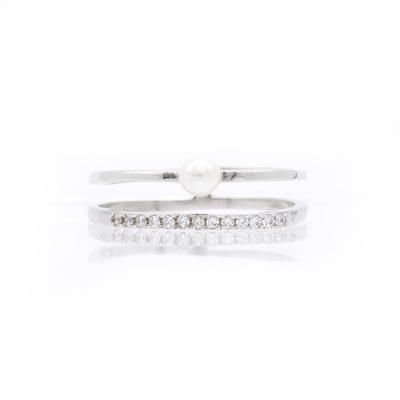 China Classic Classic Crystal Rhinestone Double Ring With Pearl Rhodium Plated Ring for sale