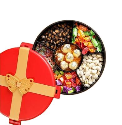 China Freshness Preservation Wholesale Red BOW TIE Design Candy Tray Plastic Food Box Nuts Dried Fruit Candy Tray With Lid From China for sale