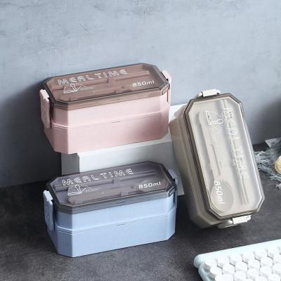 China KJH Living Microwavable 850ml Biodegradable Wheat Straw Bento Lunch Box With Cutlery for sale