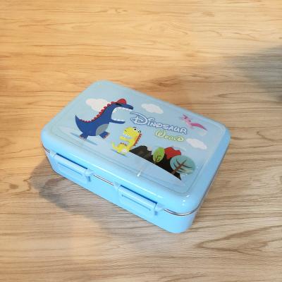 China Wholesales 3 Compartments Modern School Cartoon Stainless Steel Bento Box With Cutlery Kids Lunch Steel Box for sale