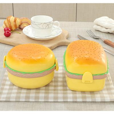 China KJH Lovely 650ML Hamburger Shape Kids Microwavable Live Bento Lunch Box With Fork Spoon for sale