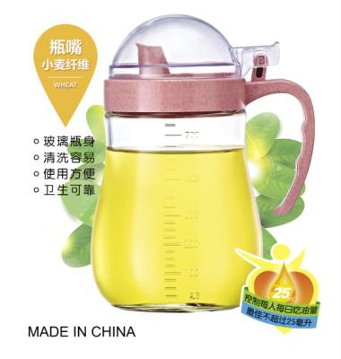 China Living High Quality Living Wheat 600ML Fiber Clear High Quality KJH Oil Jar Bottle Vinegar Glass Oil Dispenser For Kitchen for sale