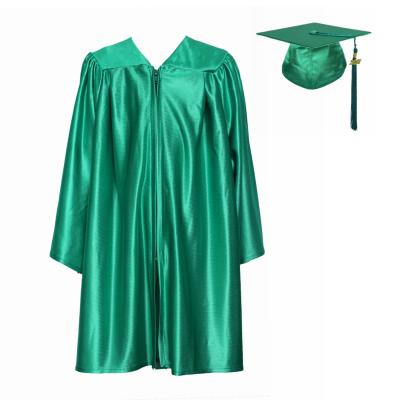 China 2021 Hot Selling Adults School Shiny Green Graduation Dress Hat And Tassel for sale