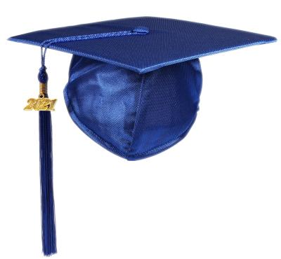 China 2021 Hot Selling Adults School Graduation Dress Shiny Royal Blue Hat And Tassel for sale