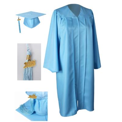 China 2022 High Quality Matte Sky Blue School Graduation Dress And Cap for sale