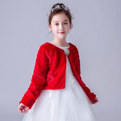 China DMFGD Girls Short Red White Red Shrug Flower Shrug Flower Shrug Party Wedding Party Princess Faux Fur Jacket Girls Dress Up Wedding Shawl for sale