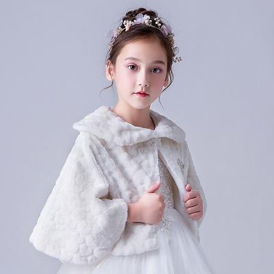 China Cute Short Soft Warm Thick Faux Fur Toddler Shawl Kids Coat Wedding Collar Faux Fur Shawl Wrap Cape Shawl For Girls for sale