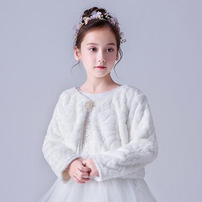 China Girls Short Long Jacket Autumn Winter Children White Bow Elegant Fashion Babies Party Coat Kids Formal Soft Cape for sale