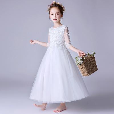 China Regular Long Sleeve White Wedding Dress Lace Bridesmaids Dress Pageant Dresses For Kids for sale