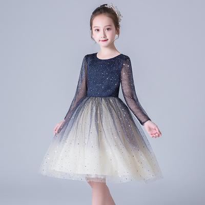 China Long Sleeve Lace Girls Wedding Dress Long Sleeve Embroidered Flower Princess Sparkle Tulle Birthday Party Dresses 2-14Y for sale