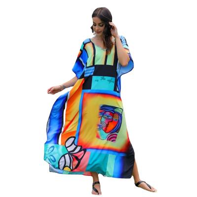 China Plus Size Clothing Women Quick Dry Chiffon Kimonos Printed Long Rube Cover Up Women Beach Casual Wear Kimono For Vacation for sale