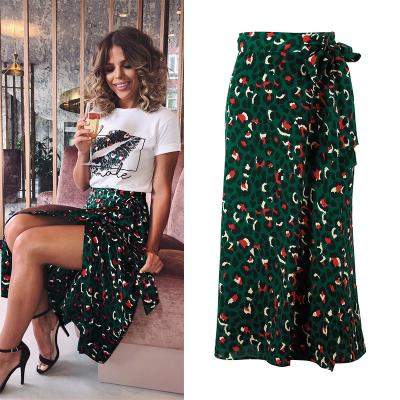 China Fashion Anti-Static Women Wrap Skirts Leopard Print Bandage One Piece Midi Skirts Split Sexy Woman's Skirt for sale