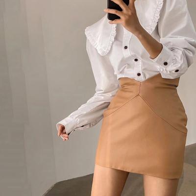 China Women's fashion elastic bodycon PU leather viable high waist skirt skirts solid color ladies mini skirt for sale