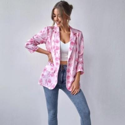 China Anti-Wrinkle In The Factory Women Fashion Floral Print Casual Blazer Women Long Sleeve Running Blazer for sale