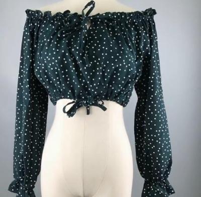 China Hot Sale Anti-pilling Women Crop Polka Dot Long Sleeve Tank Top Off-Shoulder Blouse for sale