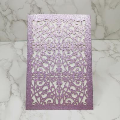 China Europe Elegant Silver Rose Gold Glitter Laser Cut Wedding Invitation Card With Envelope Custom Printing for sale