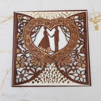 China Europe Yiwu factory direct to the unique custom elegant luxury wooden wedding invitation sale card with good quality for sale