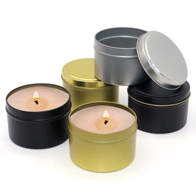 China Durable Custom Size Luxury Round Black Candle Tins With Lid Mini Tin Candle Tin Jar for sale