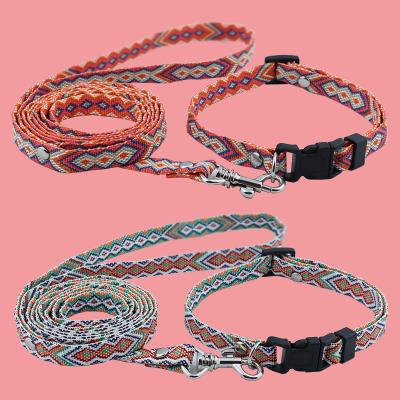 China Original Ethnic Style Border Woven Collar Small Dog Collar Dog Walking Leash Hand Turnout Rope Stocked Dog Walking Leash for sale