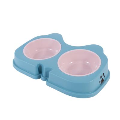 China Stocked Pet Supplies Dog Double Bowl Dog Bowl Dual-Use Dog Basin Thickened Non-slip Poodle Rice Bowl Tableware Cartoon Color for sale