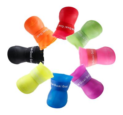 China Stocked Soft Non-slip Waterproof Silicone Dog Puppy Rain Boots Dog Rain Shoes 4pcs Set for sale