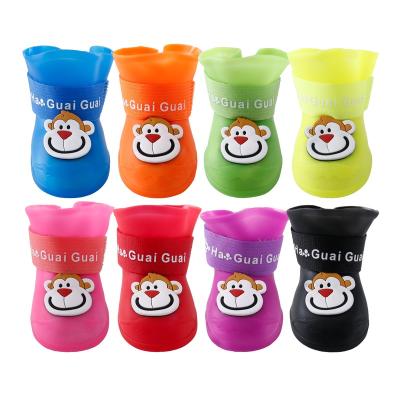 China Stocked Soft Non-slip Waterproof Silicone Dog Puppy Rain Boots Dog Rain Shoes 4pcs Set for sale