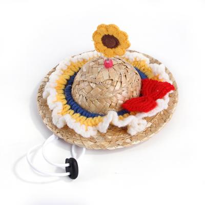 China Foreign Trade Viable Border Pet Woven Straw Hat Western Style Hat Spring And Summer Cute Sunproof Adjustable for sale