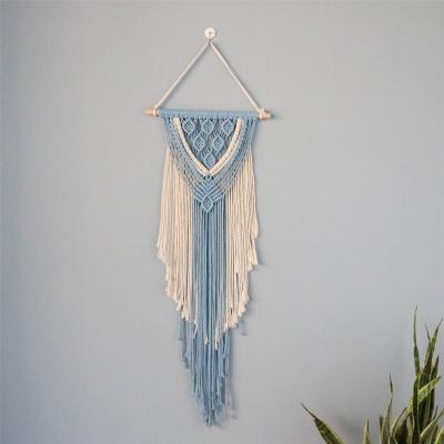 China Handmade Handwoven Bohemian Wall Art Home Decor Hotel Wedding Macrame Style Wall Hanging Rope Tapestry White Blue Minimalist Cotton Warm for sale